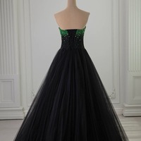Black Formal Strapless Tulle Prom Dress,Green and Balck Beaded prom dress ,Wedding Dress,Birthday Ball Gown,Graduation Dress,Evening Formal Dress,Dres - Thumbnail 4