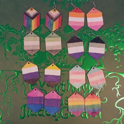 Wooden pride flag earrings