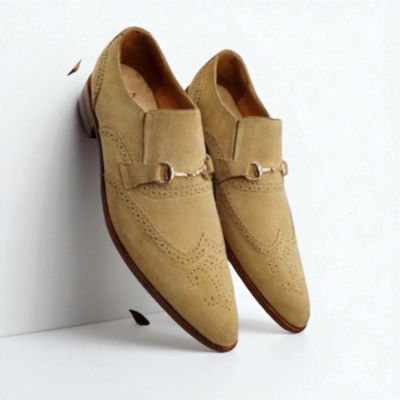 Crafted Leather New Handmade Men's Beige Suede Leather Moccasin Loafers Dress Shoes