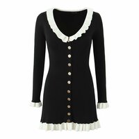 Black Hepburn style long-sleeved dress temperament hip skirt - Thumbnail 2