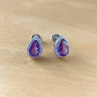 BOXED GIFT SET/Sterling Silver Amethyst & Cz Teardrop Pendant & Chain/Amethyst Necklace/Amethyst Jewellery/Amethyst Jewelry/UK - Thumbnail 4