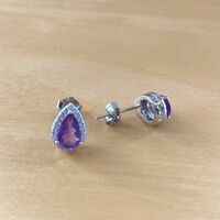 BOXED GIFT SET/Sterling Silver Amethyst & Cz Teardrop Pendant & Chain/Amethyst Necklace/Amethyst Jewellery/Amethyst Jewelry/UK - Thumbnail 5