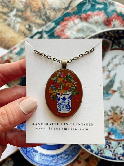 “Savor the Season” painted pendant necklace no.01