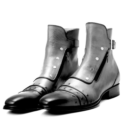 Crafted leather handmade men gray leather ankle high zipper jodhpur boot