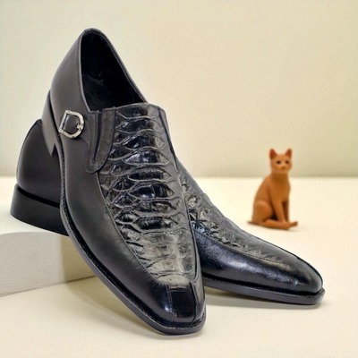 Crafted Leather Classic Black Crocodile/Alligator Leather Dress Shoes