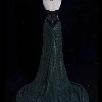 Elegant Green Strapless Beaded Lace Mermaid Lace Up Prom Dresses with Train  - Thumbnail 5