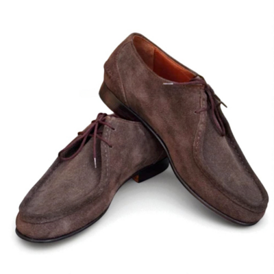 Crafted Leather Classic Men Brown Suede Leather Lace up Dress Shoes