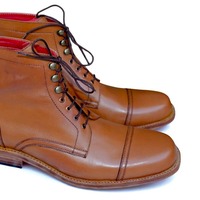 Crafted Leather Classic Brown Leather Ankle High Lace up Dress Boot - Thumbnail 3