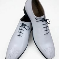 Crafted Leather Classic White Leather Oxford Lace up Dress Shoes - Thumbnail 2