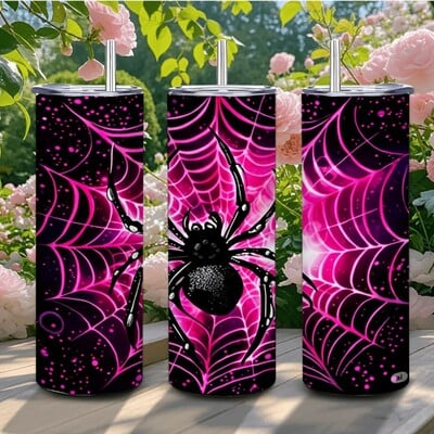 Pink spider web halloween tumblers - gothic black & hot pink travel cup with straws