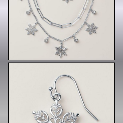 Snowfall sparkle layered necklace and earring set