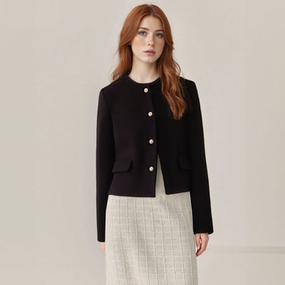 Round neck short woolen coat