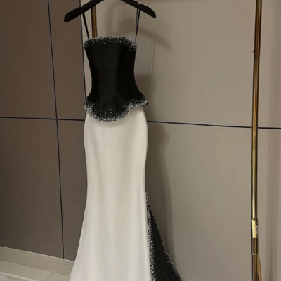 Vintage sexy long stain formal prom dress with beading