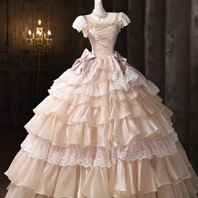 Retro pink cascading ruffles lace flower prom formal dresses