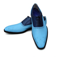 Crafted Leather Classic Blue Leather Oxford Lace up Dress Shoes - Thumbnail 1