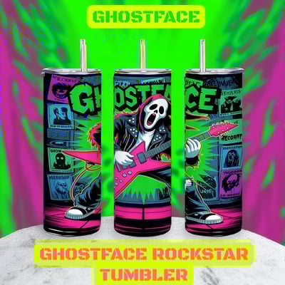 Ghostface rock star tumbler | scream movie horror band travel cup | comic book design