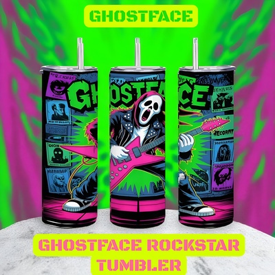 Ghostface Rock Star Tumbler | Scream Movie Horror Band Travel Cup | Comic Book Design