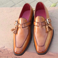 Crafted Leather Classic Brown Single Monk with Tassel Loafers Style Dress Oxford Shoes For Men - Thumbnail 2