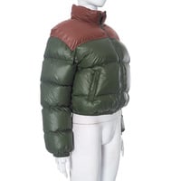 Solid color round neck zipper long sleeve slim fit pocket bread cotton coat - Thumbnail 3
