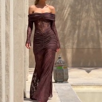  Vintage Elegant Off Shoulder Slim Fit Hollow Out Maxi Dress  - Thumbnail 3