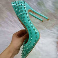 12cm rivet high heel women's fashion shoes stiletto heels 4 colors - Thumbnail 4