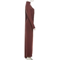 Solid color high collar long sleeve waist hip-hugging ribbon dress - Thumbnail 2