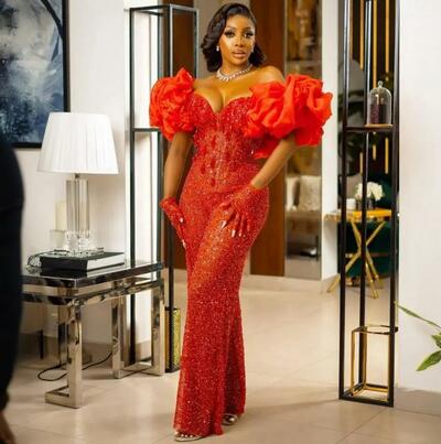 African Aso Ebi Plus Size Prom Dresses One-Piece Jumpsuits Off Shoulder Sequined Lace Evening Formal Gowns for Nigeria Black Women Birthday