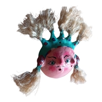 Vibrant Coconut mask. Collectibles. Home decoration. Wall decoration. Interior decoration. Mexican mask. Mexican craft. Mexican Folk Art. - Thumbnail 1