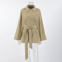 Women's design trench coat mid-length khaki jacket lace-up autumn long-sleeved coat - Thumbnail 2