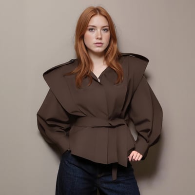 Women's versatile commuter trench coat with waist and tie-back lapel and long sleeves