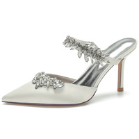 Women's high-heeled pointed rhinestone half-slip wedding sandals 2 colors  - Thumbnail 1