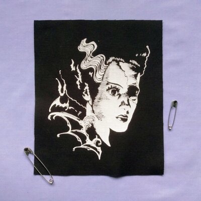 Zombie bride of frankenstein & bat wings goth punk horror patch 
