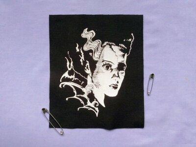 Zombie Bride of Frankenstein & Bat Wings Horror Punk Sew-on Patches