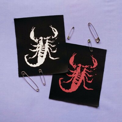 Scorpion crust punk goth patch (black/white/red ver.)