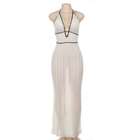Fashionable contrast color V-neck halter neck lace-up backless knitted dress - Thumbnail 4