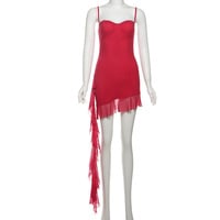 Sexy mesh irregular ribbon slim backless suspender dress - Thumbnail 1