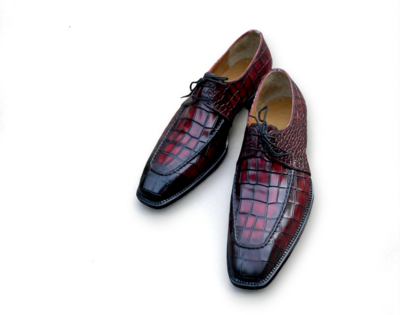 Crafted Leather Burgundy Leather Crocodile Alligator Oxford Dress Shoes