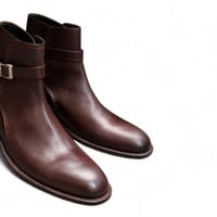 Crafted Leather Handmade Brown Leather Buckle Strap Jodhpur Boot - Thumbnail 1