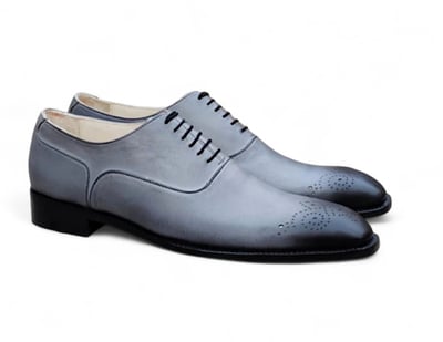 Crafted Leather Classic Men Gray Leather Oxford Lace up Dress Shoes