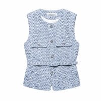 Street Fashion Belted Textured Slim Vest - Thumbnail 2