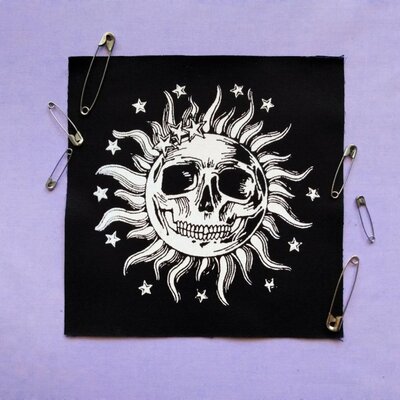 Sun skull with stars goth punk horror patch