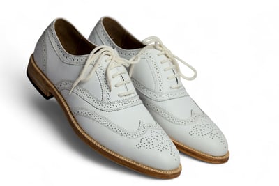 Crafted Leather Handmade Classic Wingtip White Leather Dress Shoes