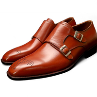 Crafted Leather Handmade Brown Leather Monk Strap Dress Shoes - Thumbnail 1