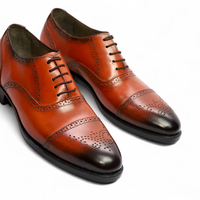 Crafted Leather Handmade Men Brown Leather Oxford Lace up Dress Shoes - Thumbnail 1
