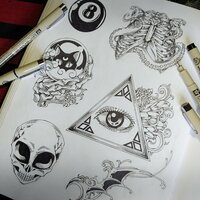 Crystal Ball with Black Cat & Skeleton Hand Goth Punk Sew-on Patches (Large version) - Thumbnail 3