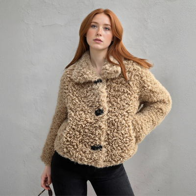 Lapel fleece fur coat fashionable and versatile loose casual lambswool top - Thumbnail 2