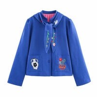 Heavy floral embroidery lace stand-up collar long-sleeved jacket - Thumbnail 2