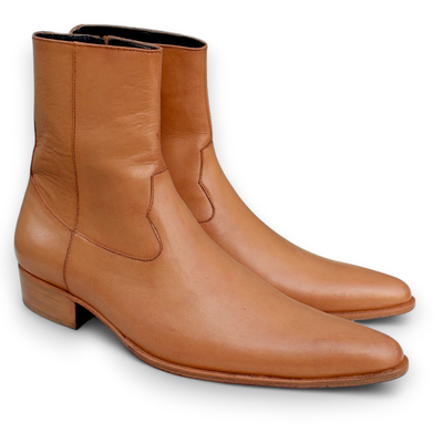 Crafted leather handmade men light brown cowboy boot