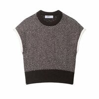 Simple preppy herringbone knit vest top - Thumbnail 1