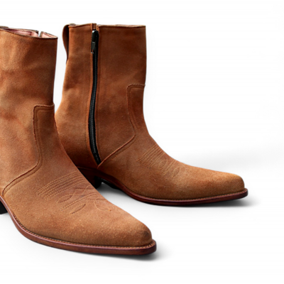 Crafted leather classic handmade men brown suede leather side zipper ankle high pointed toe jodhpur boot 